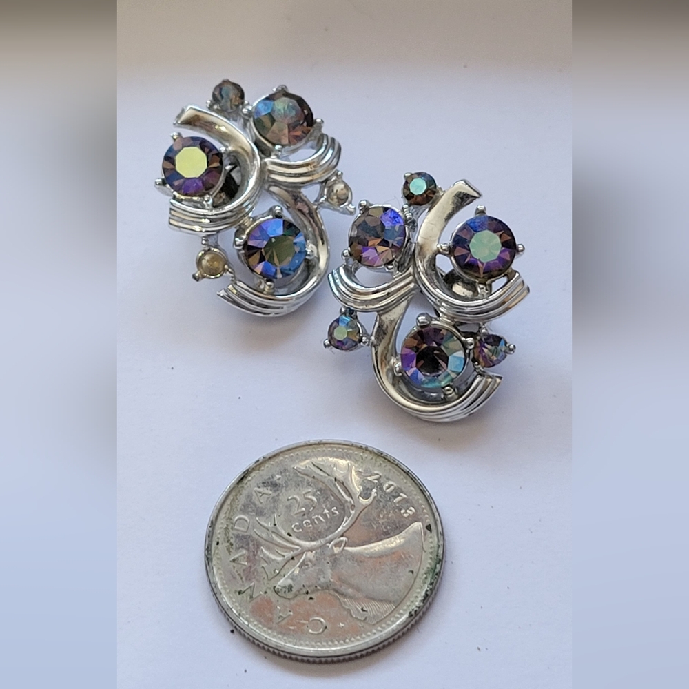 CORO Silver Tone and Multicolor Crystal Clip On Earrings